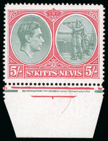 Stamp of St. Kitts-Nevis » St. Kitts-Nevis Crown Colony & Later 1938, 5s grey-green and scarlet, mint n.h. with original