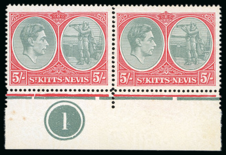 Stamp of St. Kitts-Nevis » St. Kitts-Nevis Crown Colony & Later 1938, 5s grey-green and scarlet, mint n.h. with original