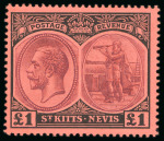 Stamp of St. Kitts-Nevis » St. Kitts-Nevis Crown Colony & Later 1922, £1 purple and black on red, mint
