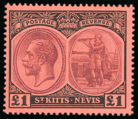 Stamp of St. Kitts-Nevis » St. Kitts-Nevis Crown Colony & Later 1922, £1 purple and black on red, mint