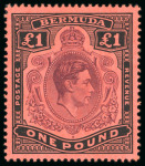 Stamp of Bermuda 1922, £1 purple and black on red showing the variety "gash in chin", mint 