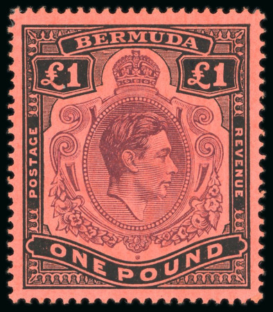 Stamp of Bermuda 1922, £1 purple and black on red showing the variety "gash in chin", mint 