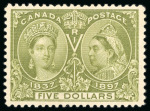 Stamp of Canada 1897, Jubilee, $5 olive-green, mint with original gum,