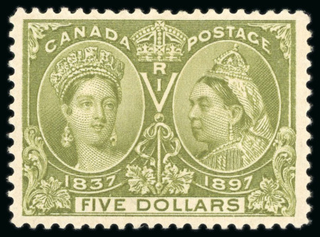 Stamp of Canada 1897, Jubilee, $5 olive-green, mint with original gum,