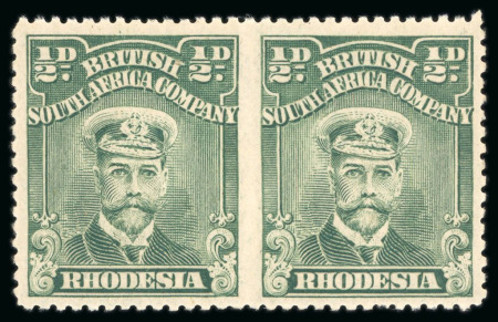 Stamp of Rhodesia 1913, 1/2d green showing variety imperforate between horizontal pair, mint n.h.