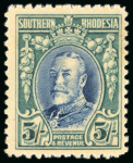Stamp of Southern Rhodesia 1931-37, Field Marshall 5s blue and blue-green showing the major variety printed on gummed side