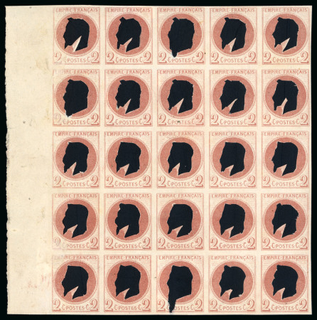 Stamp of France » Empire Lauré 1863-1870 1862, Empire Lauré 2 centimes rouge-brun, bloc de