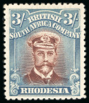 Stamp of Rhodesia 1918-21, Admiral 3s light brown and light blue, head die IIIB, mint h.r.