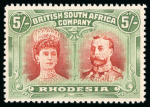 Stamp of Rhodesia 1910-13, Double Head, 5s vermilion and deep green,