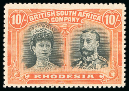 Stamp of Rhodesia 1910-13, Double Head,10s deep myrtle and orange, mint