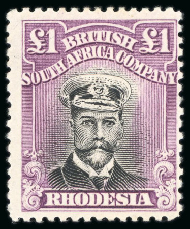 Stamp of Rhodesia 1922-24, Admiral £1 black and magenta, mint n.h.