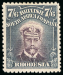 Stamp of Rhodesia 1922-24, Admiral 7s6d blackish-purple and slate-black,