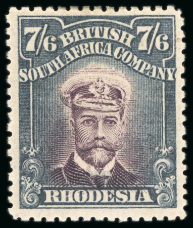 Stamp of Rhodesia 1922-24, Admiral 7s6d blackish-purple and slate-black,