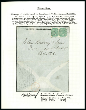 Stamp of Zanzibar » The Indian Post Office (1875-1895) 1875 (May) OHMS envelope from the Agency & Consulate General in Zanzibar, sent via Aden