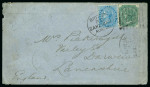 Stamp of Zanzibar » The Indian Post Office (1875-1895) 1880 (Aug 25) envelope from Zanzibar to England with India 1866-78 4a green and 1/2a tied