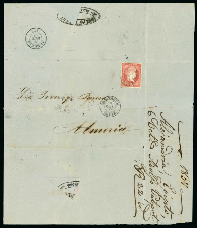 Stamp of Egypt » Early Letters 1857, Folded letter sheet to Almeria, Spain, showing