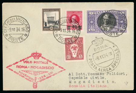 Stamp of Italy » Vatican State 1934 (Nov 9), Envelope sent by Zeppelin airmail from Vatican City to Mogadishu,