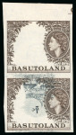 Stamp of Basutoland 1962, 1/2c grey-black and sepia imperforate and frame inverted with the upper stamp showing vignette omitted