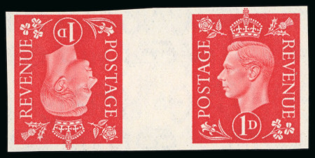 Stamp of Great Britain » King George VI 1937-47, 1d scarlet imperf. imprimatur tête-bêche gutter pair