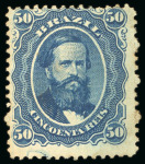 Stamp of Brazil » 1866-83 Dom Pedro » 1866 "Black Beard" Issue 1866, 50r blue on slightly bluish paper, "cracked plate" in margin