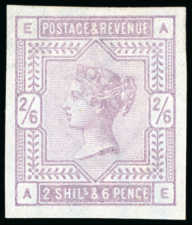 Stamp of Great Britain » 1855-1900 Surface Printed » 1883-84 & 1888 High Values 1883-84 2s6d Lilac on blued paper pl.2 imperforate imprimatur