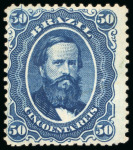 Stamp of Brazil » 1866-83 Dom Pedro » 1866 "Black Beard" Issue 1866, 50r blue, "cracked plate" variety in upper left