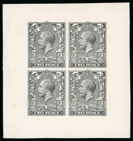 Stamp of Great Britain » King George V » 1912-24 Profile Head Issues 1912, 2d die I imperforate block of four plate proofs printed in black from a special plate of four impressions