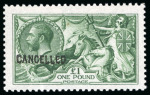 Stamp of Great Britain » King George V » 1913-19 Seahorse Issues 1913, Waterlow £1 dull blue-green with "CANCELLED" type 24 overprint