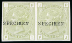 Stamp of Great Britain » 1855-1900 Surface Printed » 1873-80 Large Coloured Corner Letters 1873-80, 4d sage-green pl.15 imperf. horizontal pair
