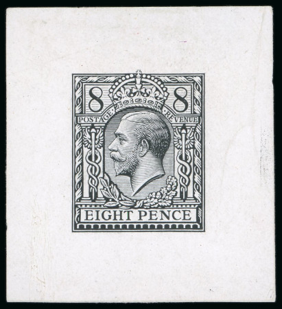 Stamp of Great Britain » King George V » 1912-24 Profile Head Issues 1912 8d Trial of Eve's wreath design die proof in black on white glazed card