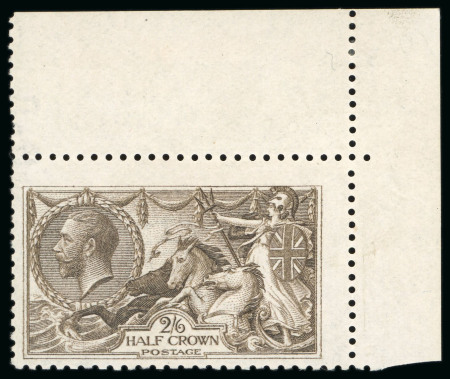 Stamp of Great Britain » King George V » 1913-19 Seahorse Issues 1915, De La Rue 2s6d blackish brown mint n.h. in top right corner marginal