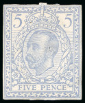 Stamp of Great Britain » King George V » 1911-12 Downey Head Issues 1911 5d Engravers sketch stamp size die (die 2 head), cut close to shape, used as a colour trial