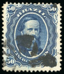 Stamp of Brazil » 1866-83 Dom Pedro » 1866 "Black Beard" Issue 1866, 50r blue, "crashed plate", group of four different examples