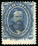 Stamp of Brazil » 1866-83 Dom Pedro » 1866 "Black Beard" Issue 1866, 50r blue, "crashed plate", group of four different examples