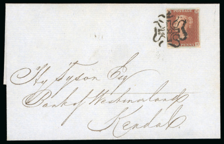Stamp of Great Britain » 1841 1d Red 1843 (Aug 5) wrapper from London to Kendal with 1841 1d red tied by crisp and upright "10" in London MC