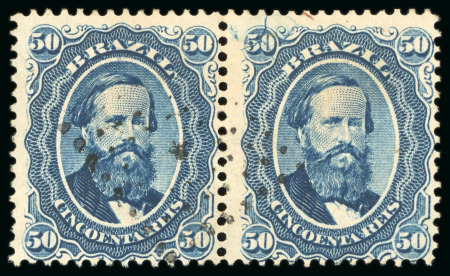 Stamp of Brazil » 1866-83 Dom Pedro » 1866 "Black Beard" Issue 1866, 50r blue, "cracked plate" variety in upper left
