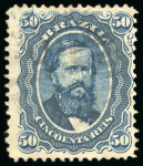 Stamp of Brazil » 1866-83 Dom Pedro » 1866 "Black Beard" Issue 1866, 50r blue, "cracked plate" variety in upper left