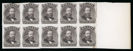 Stamp of Brazil » 1866-83 Dom Pedro » 1866 "Black Beard" Issue 1866, 80r violet black, imperforate plate proof of ten
