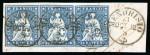 Stamp of Switzerland / Schweiz » Sitzende Helvetia Ungezähnt » 1857-62 Berner Druck, Dickes Papier 1857-62, Berner Druck, 4. Druckperiode, 10 Rp. blau im waagrechten Dreierstreifen