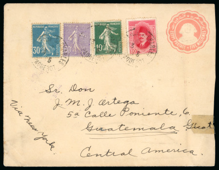 Stamp of Egypt » Postal History 1924 Maritime: Uprated 5m stationery envelope to Guatemala,