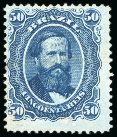 Stamp of Brazil » 1866-83 Dom Pedro » 1866 "Black Beard" Issue 1866, 50r blue on bluish paper, featuring the "filigrana de sutura"