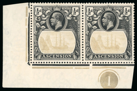 Stamp of Ascension 1924, 1/2d grey-black and black bottom plate corner