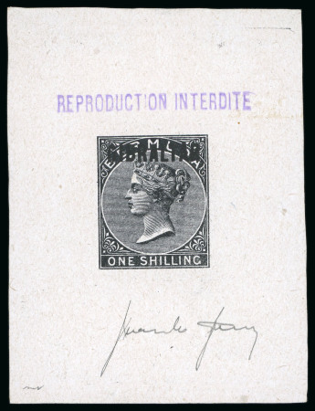 Stamp of Gibraltar 1889, Sperati reproduction 1s plate proof on thick