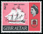 Stamp of Gibraltar 1967, HMS Victory, 1/2d red, pink, grey and black,
