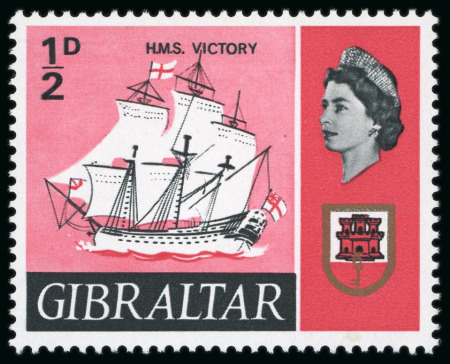 Stamp of Gibraltar 1967, HMS Victory, 1/2d red, pink, grey and black,