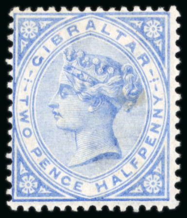 Stamp of Gibraltar 1886, 2 1/2d blue, mint with most part original gum,