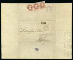 Stamp of Brazil » 1866-83 Dom Pedro » 1866 "Black Beard" Issue 1866, 20r brown lilac, strip of three, pon cover to Portugal