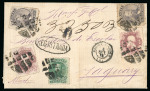 Stamp of Brazil » 1866-83 Dom Pedro » 1866 "Black Beard" Issue 1866, 80r violet black, two examples, in combination with 20r brown lilac (2) and single 100r on cover