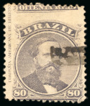 Stamp of Brazil » 1866-83 Dom Pedro » 1866 "Black Beard" Issue 1866, 80r violet black, vertically misplaced perforation