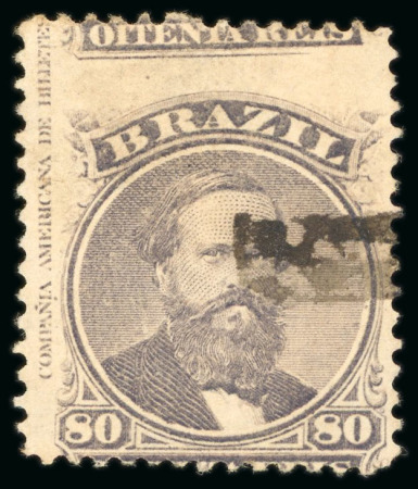 Stamp of Brazil » 1866-83 Dom Pedro » 1866 "Black Beard" Issue 1866, 80r violet black, vertically misplaced perforation